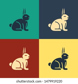 Color Rabbit icon isolated on color background. Vintage style drawing. Vector Illustration