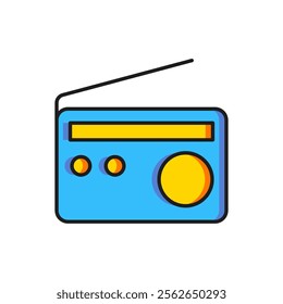 Color Radio with antenna icon isolated on white background. Flat filled outline style with shadow. Vector