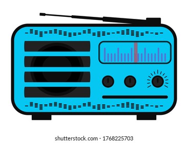 Color radio station. Radio in purple color with antenna, scale. Receiver station. Vector illustration, isolated on white background