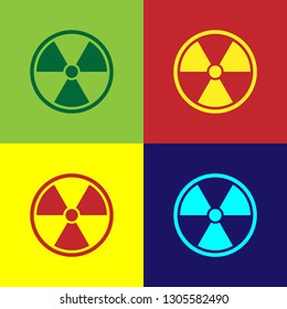 Color Radioactive icon isolated on color backgrounds. Radioactive toxic symbol. Radiation Hazard sign. Flat design. Vector Illustration
