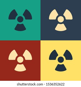 Color Radioactive icon isolated on color background. Radioactive toxic symbol. Radiation Hazard sign. Vintage style drawing. Vector Illustration