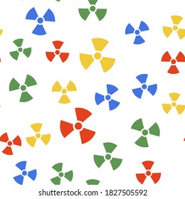 Color Radioactive icon isolated seamless pattern on white background. Radioactive toxic symbol. Radiation Hazard sign. Vector.