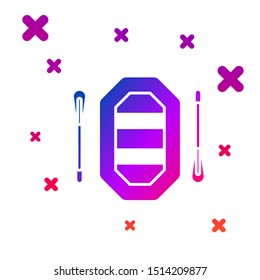 Color Rafting boat icon isolated on white background. Inflatable boat with paddles. Water sports, extreme sports, holiday, vacation. Gradient random dynamic shapes. Vector Illustration