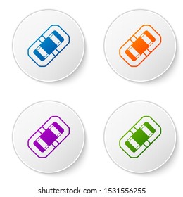 Color Rafting boat icon isolated on white background. Inflatable boat. Water sports, extreme sports, holiday, vacation, team building. Set icons in circle buttons. Vector Illustration