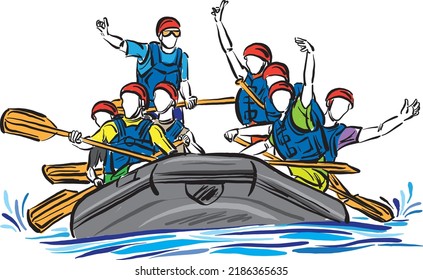 color rafting extreme sport people having fun stroke brush image vector illustration