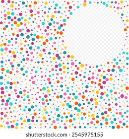 Color Rain Abstract Vector Transparent Background. Festival Round Invitation. Fun Confetti Card. Rainbow Dust Effect Illustration.