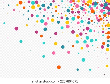 Color Rain Festival Vector Transparent Background. Celebration Confetti Illustration. Top Round Design. Multicolored Polka Effect Pattern.