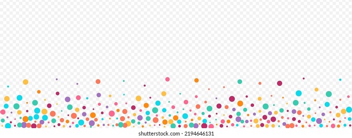 Color Rain Flying Vector Panoramic Transparent Background. Festival Circle Background. Carnaval Dust Pattern. Multicolored Polka Fun Invitation.