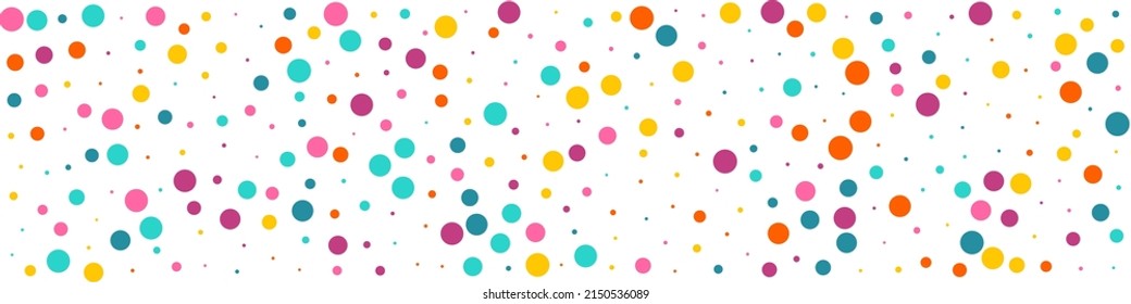 Color Rain Top Vector Panoramic White Background. Fun Dust Invitation. Celebrate Confetti Pattern. Bright Round Abstract Wallpaper.