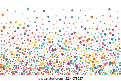 Color Rain Transparent Vector White Background. Flying Dust Texture. Decoration Dot Design. Multicolored Polka Carnaval Background.