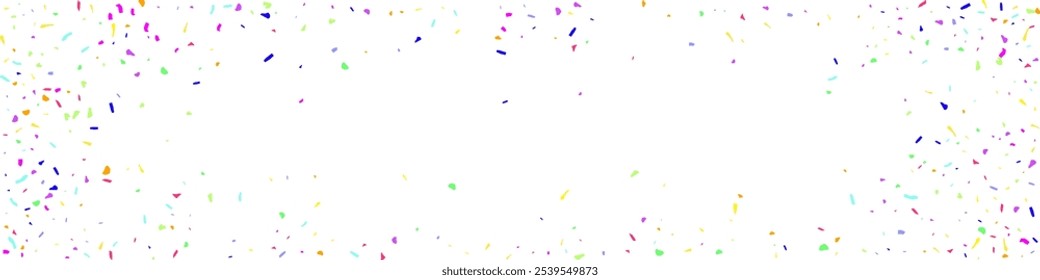 Color Rain Transparent Vector White Panoramic Background. Intense Top Splash Illustration. Festive Polka Christmas Postcard. Colorful Dot Festive Design.