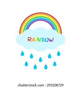 Color Rainbow With Cloud and Rain Drops. Vector illustration.