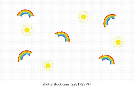 Color Rainbow With Clouds cartoon Blank white worksheet exercise book and back to school background vector design.