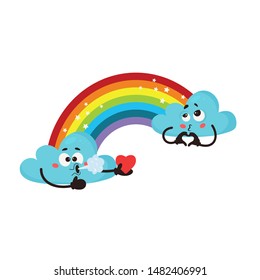 Color rainbow with clouds. Emotions. Vector illustrations can use for cards, fridge magnets, stickers, posters, interior design.