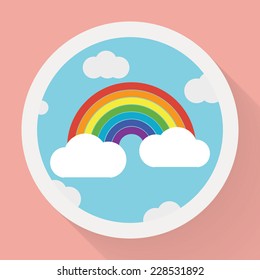 Color rainbow with clouds, Flat style