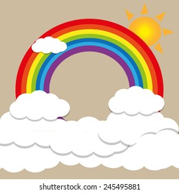 Color Rainbow With Clouds, With Gradient Mesh, Vector Illustration