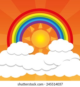 Color Rainbow With Clouds, With Gradient Mesh, Vector Illustration