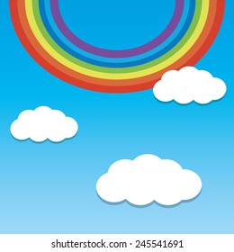Color Rainbow With Clouds, With Gradient Mesh, Vector Illustration