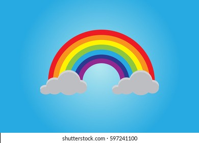 Color Rainbow With Clouds, With Gradient Mesh, Vector Illustration