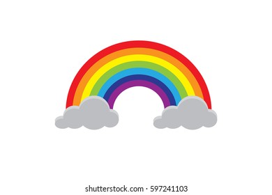 Color Rainbow With Clouds, With Gradient Mesh, Vector Illustration