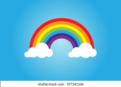 Color Arcoiris Con Nubes, Con Malla De Gradiente, Ilustración Vectorial
