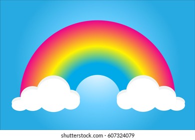 Color Rainbow With Clouds, With Gradient Mesh, Vector Illustration