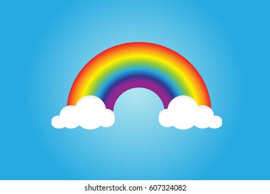 Color Rainbow With Clouds, With Gradient Mesh, Vector Illustration