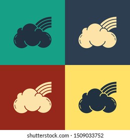 Color Rainbow with clouds icon isolated on color background. Vintage style drawing. Vector Illustration