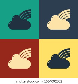 Color Rainbow with clouds icon isolated on color background. Vintage style drawing. Vector Illustration