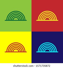 Color Rainbow with clouds icon isolated on color background.  Vector Illustration