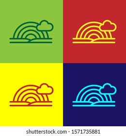 Color Rainbow with clouds icon isolated on color background.  Vector Illustration