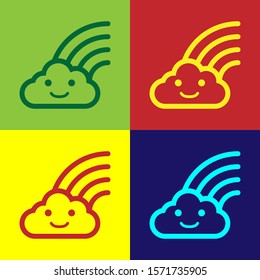 Color Rainbow with clouds icon isolated on color background.  Vector Illustration