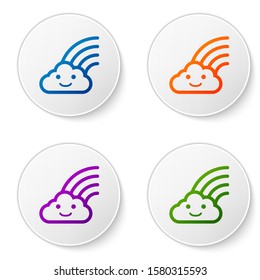 Color Rainbow with clouds icon isolated on white background. Set icons in circle buttons. Vector Illustration