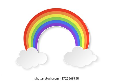 Color rainbow with clouds isolated on white background. Vector Illustration