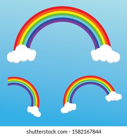 color Rainbow with Clouds, Kids Vetor Illustrations