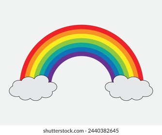 Color Rainbow With Clouds, multicolor rainbow or color spectrum flat icon for apps and websites. Cute weather element