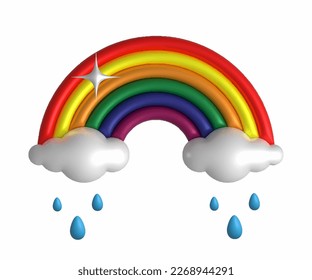 Color Arcoiris con nubes y gotas de lluvia vectores