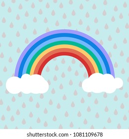 Color Rainbow With Clouds, With Rain. Vector Illustration