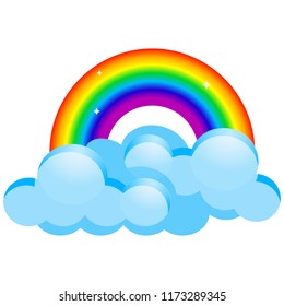 Color rainbow with clouds, sky. Vector illustration. Flat design.