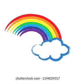 Color rainbow with clouds, sky. Vector illustration. Flat design.