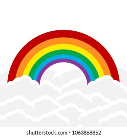 Color Rainbow With Clouds, Vector Illustration
