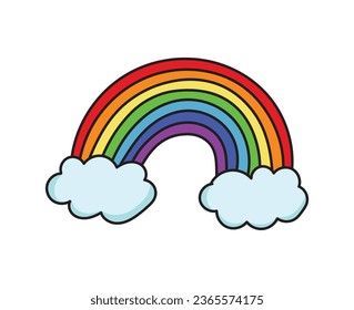 Color Rainbow With Clouds, Vector Illustration