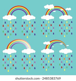 Color Arco Iris Con Nubes. Ilustración vectorial