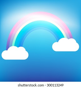 Color Rainbow With Clouds. Vector Illustration