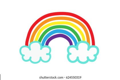 Color rainbow with clouds, vector illustration doodle style, isolated on white background