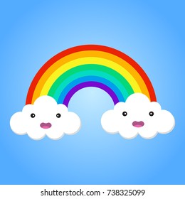 color rainbow with emotion clouds sky vector illustration on blue