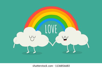 Color rainbow with emotion clouds. Vector illustrations. You can use for cards, fridge magnets, stickers, posters.