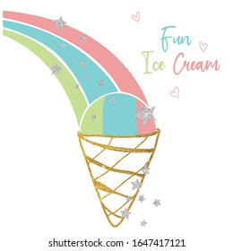 color rainbow shine star ice cream text line heart child tee illustration art vector