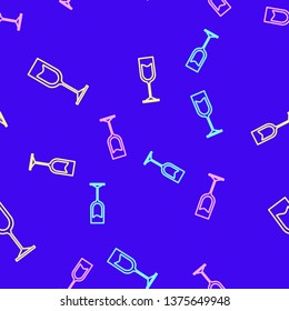 Color random seamless pattern Glass of wine icon. Alcohol concept