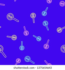 Color random seamless pattern Money search logo - currency and dollar sign. Finance tool